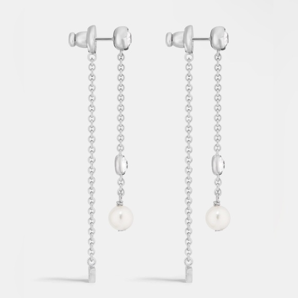 Dior PETIT CD TREASURE EARRINGS Silver-Finish Metal with White Resin Pearls - Picture 1 of 9